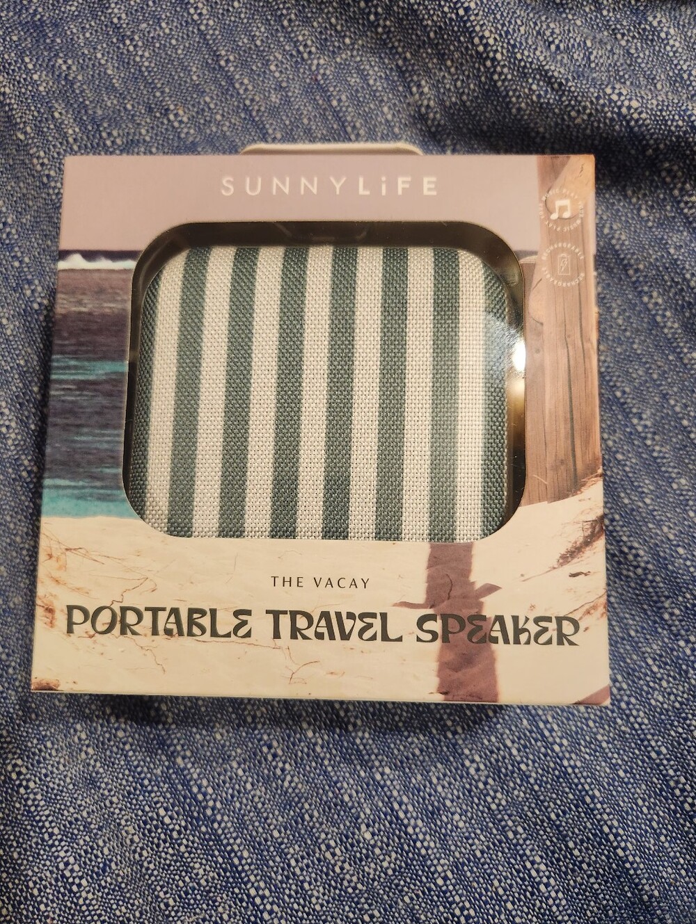 Sunnylife Striped Portable Travel Speaker - Green & White